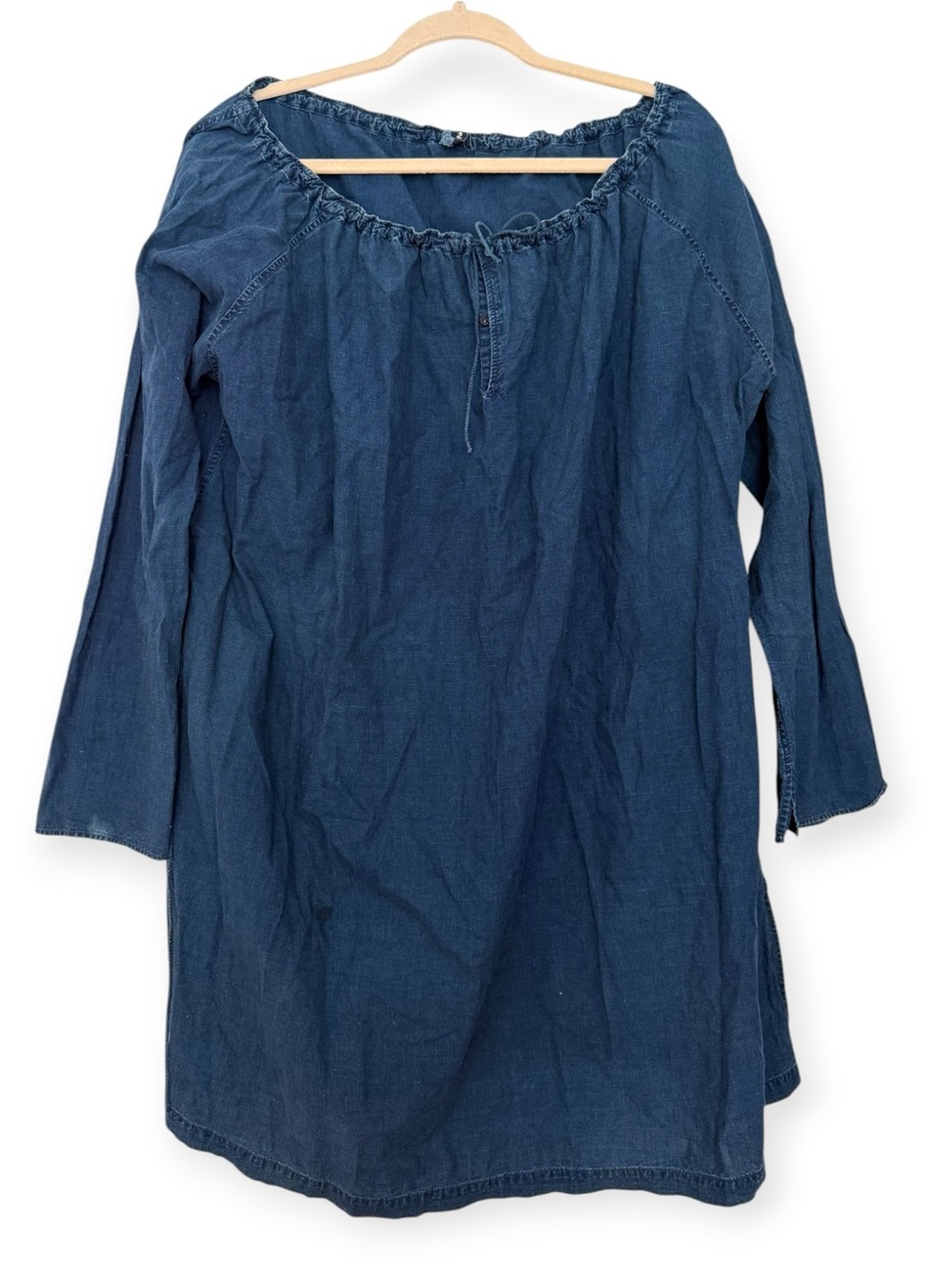 45 Rpm Studio Japan 100% Cotton Blue Denim Dress Size 2 Drop Shoulder Tie Waist